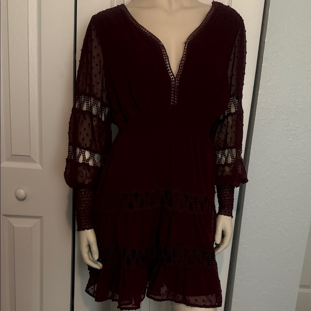 Elegant Burgundy Dress with Lace Details